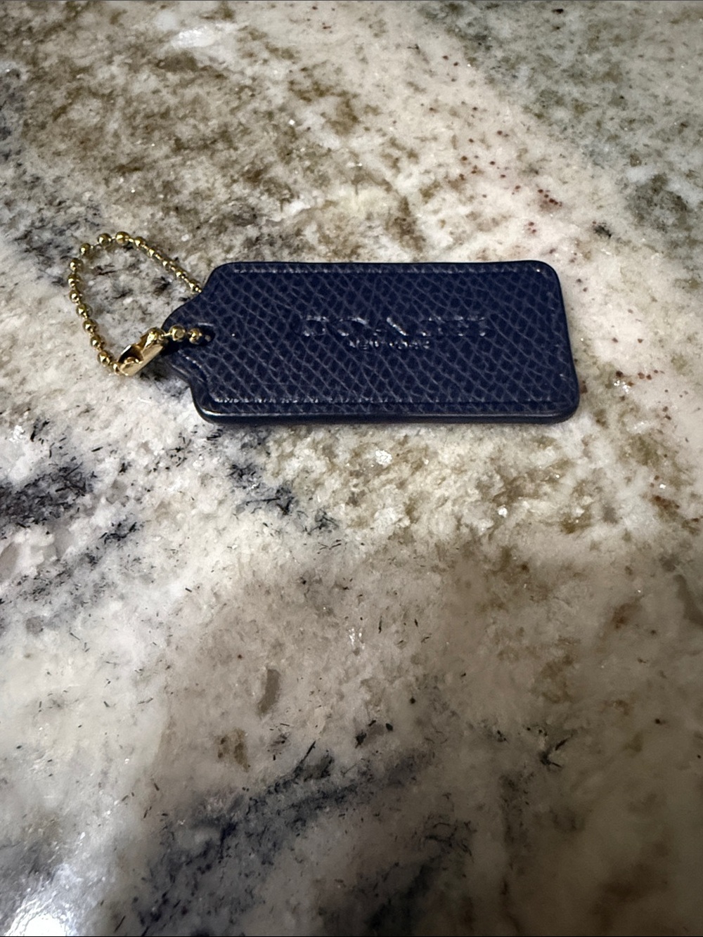 Coach Leather Key Tag with Gold Chain - Navy